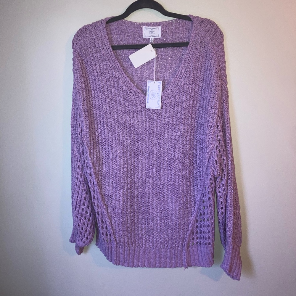 Absolutely Creative Worldwide Purple Crochet Sweater Size M NWT